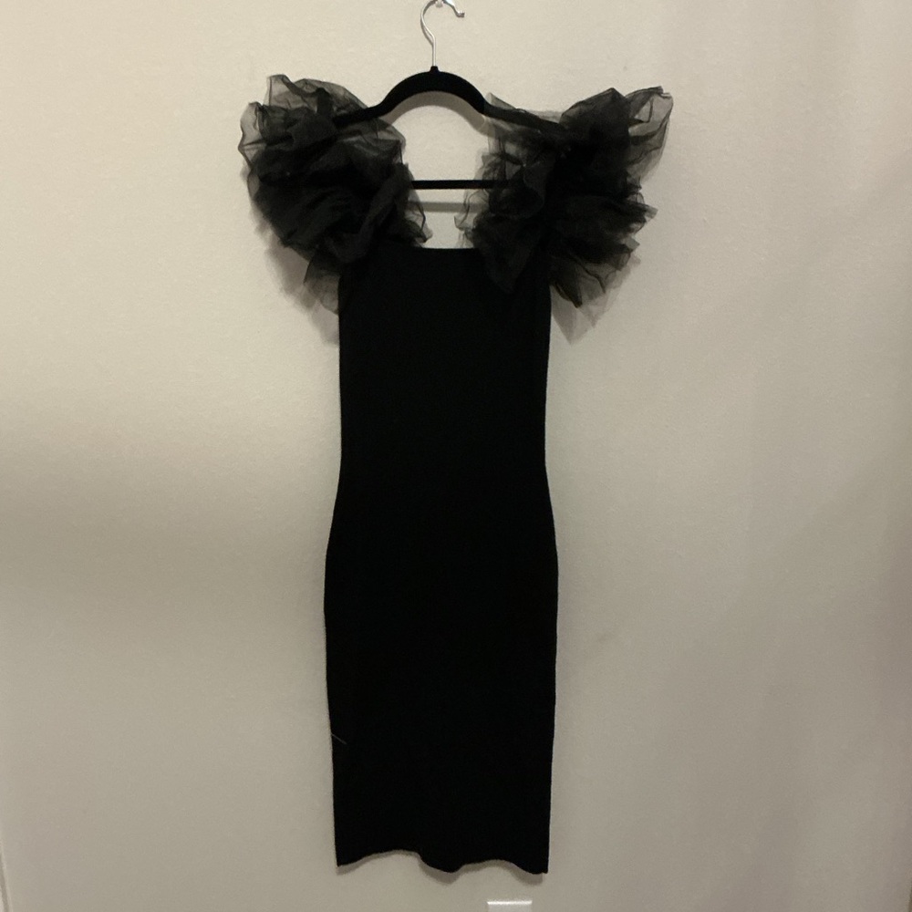 Lush Black dress with sheer ruffle sleeves Small new